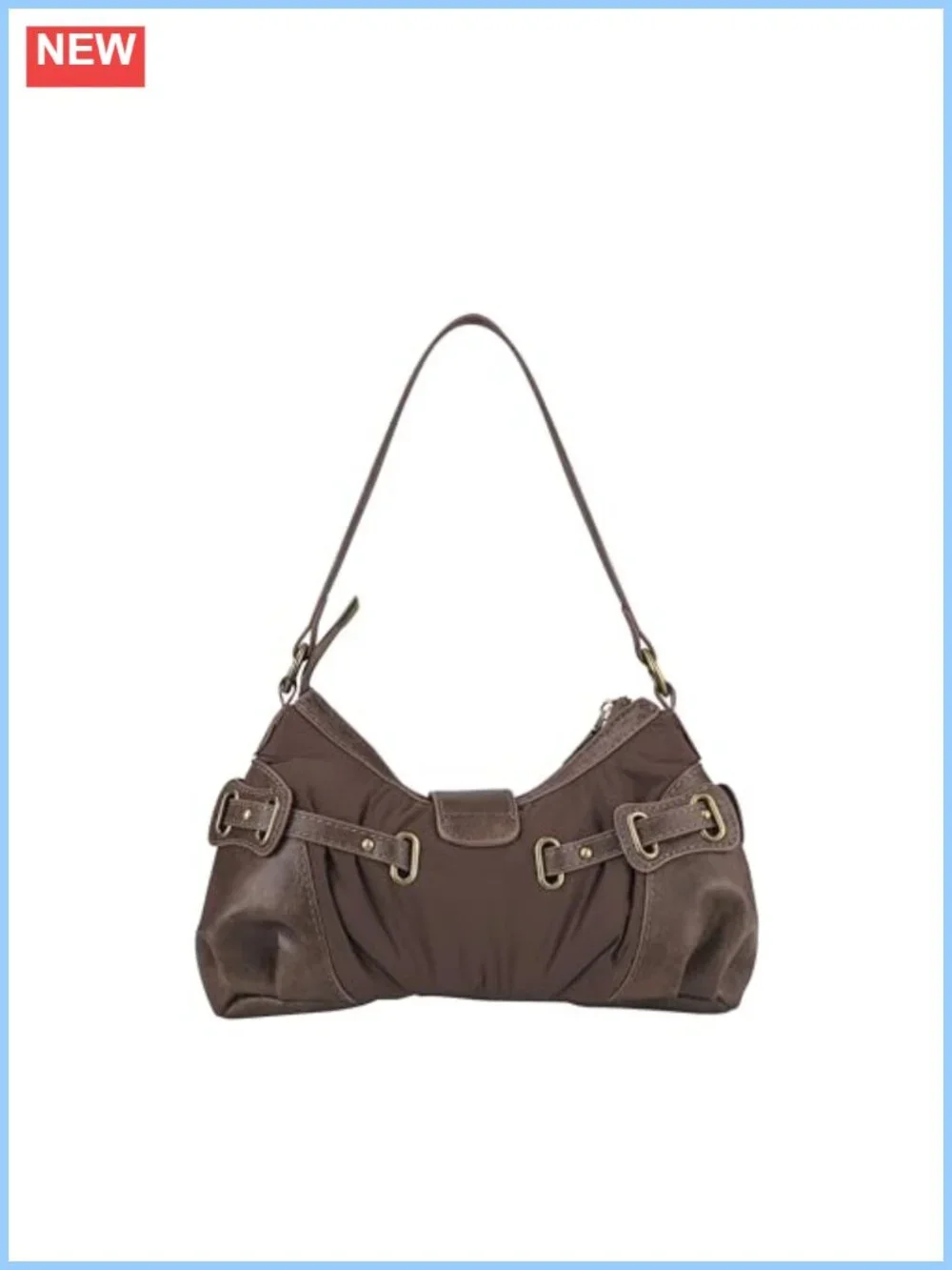 Y2K Retro Grunge Small Hobo PU Leather and Nylon Punk Trendy Shoulder Bag